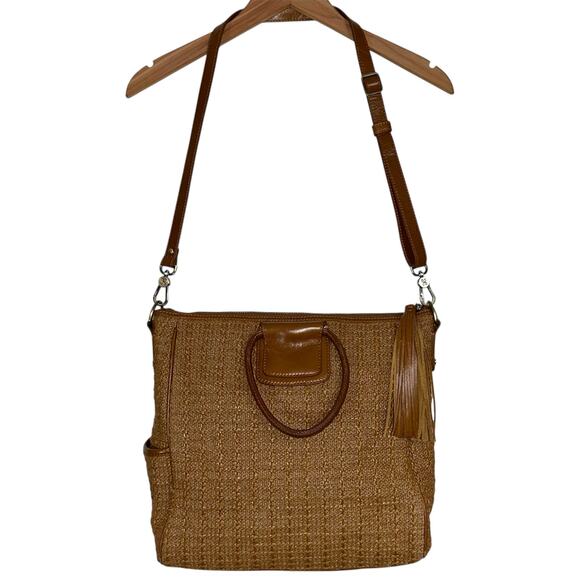 HOBO Sheila Natural Raffia Leather Large Satchel Crossbody Convertible Purse - Picture 2 of 16
